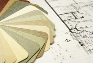 material samples and a blueprint