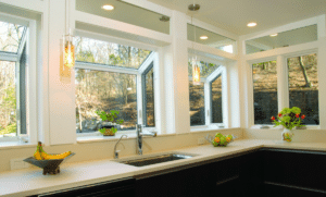 kitchen with three garden windows