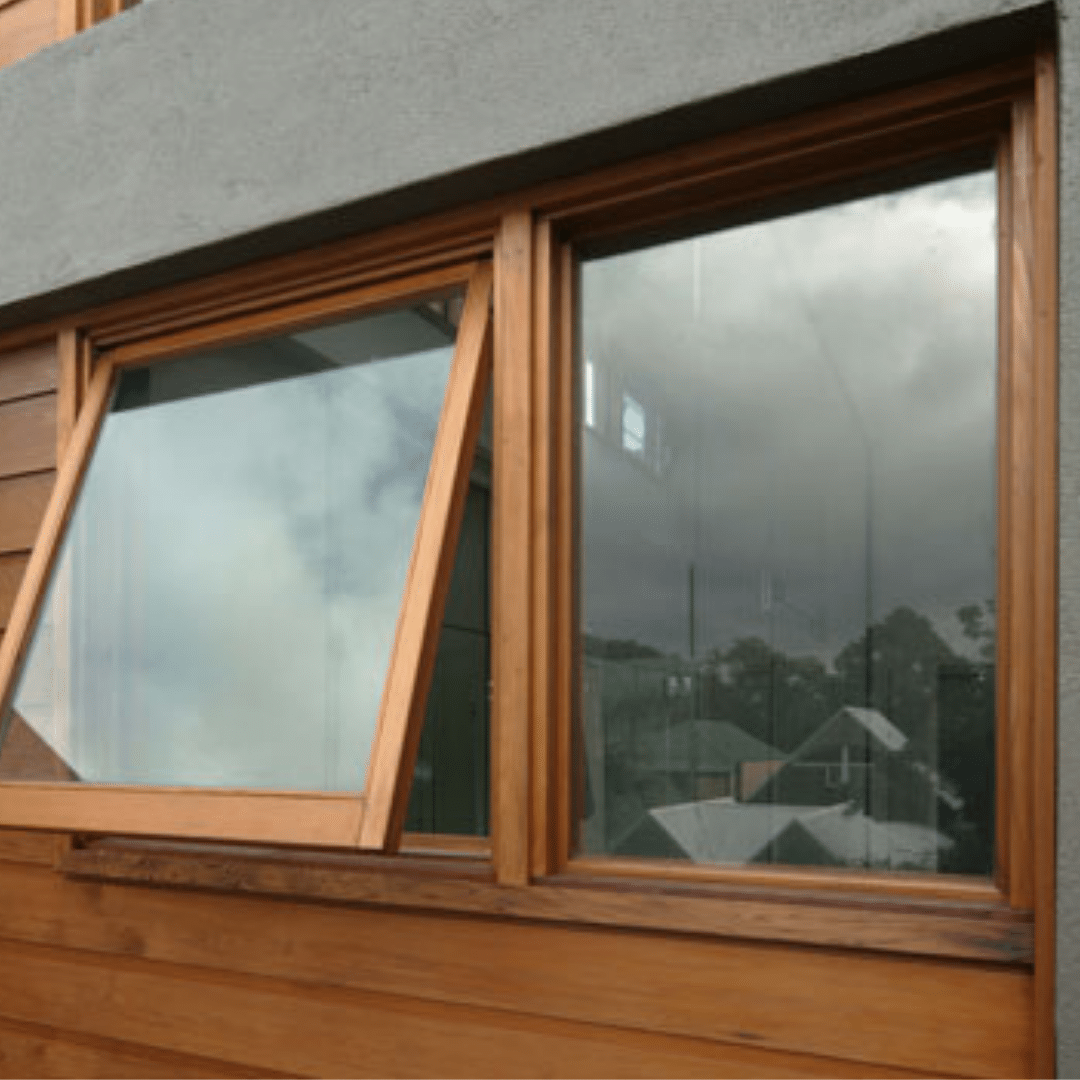 awning window with wood frame
