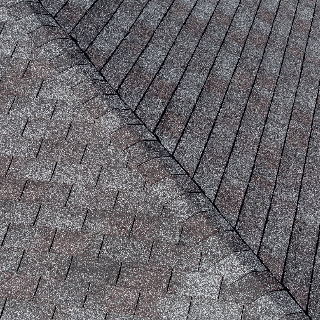 close up aged roof shingles