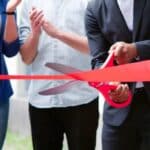 Ribbon Cut Ceremony Outdoors Building New Business